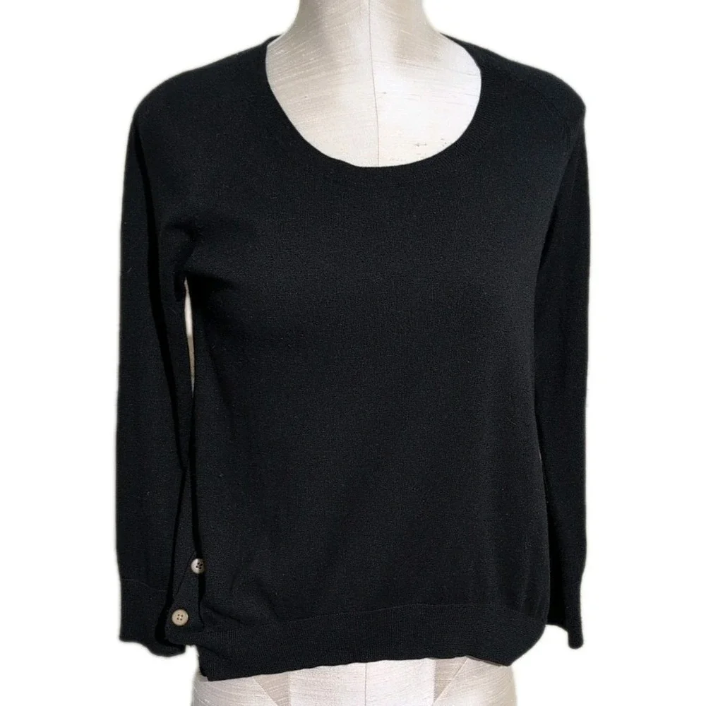 J Jill Side Button Black Sweater XS Women's Winter Silk Blend Casual Chic Cozy - Picture 2 of 6
